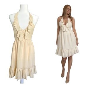 Jill Stuart 100% Silk Halter Dress Size 4 Ivory Empire Waist Ruffle Romantic